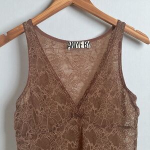 ‘Aniye By’ Y2K Inspired Sheer Lace Midi Cover Dress in Chocolate Brown sz Small